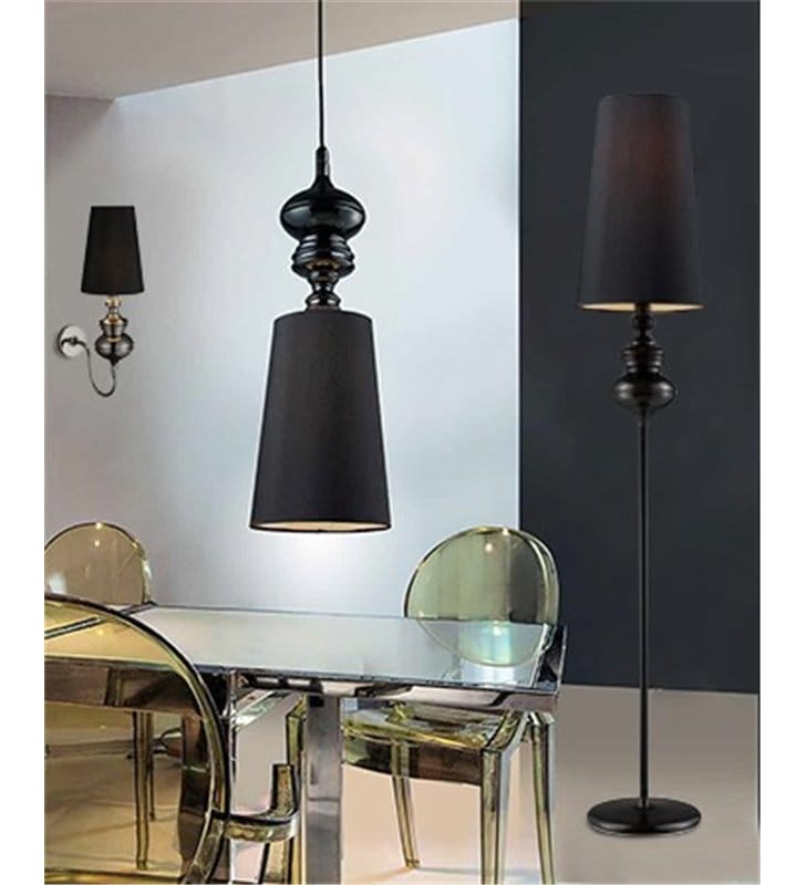 Lampa podłogowa Baroco czarna designerska w sylu glamour - DOSTĘPNA OD RĘKI