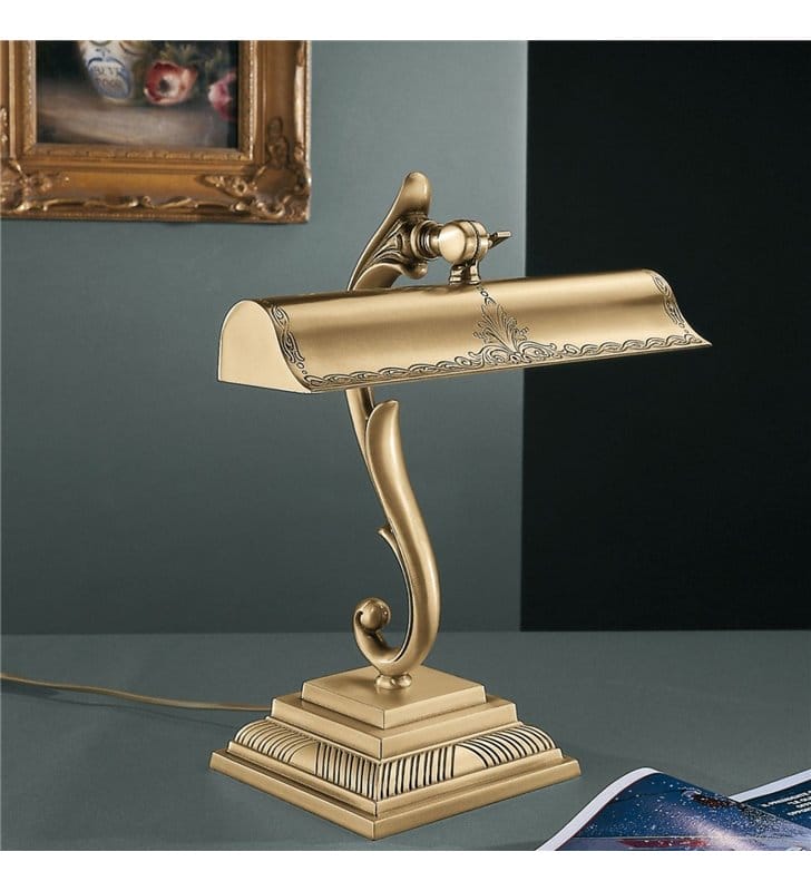 Mosiężna stylowa lampa gabinetowa włoska Adrano mosiądz antyczny - DOSTĘPNA OD RĘKI