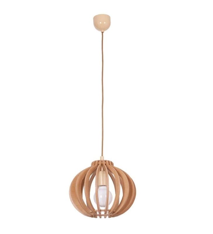 Lampa wisząca Ika drewniana pękata w kolorze naturalnym do salonu kuchni jadalni - OD RĘKI