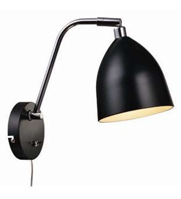 Kinkiet Fredrikshamn pojedynczy czarny nowoczesny z włącznikiem na lampie przewód z wtyczką - OD RĘKI
