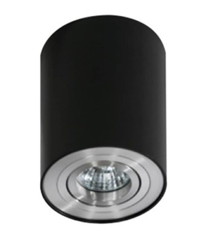 Lampa downlight sufitowa czarna z aluminiowym wykończeniem walec Bross - OD RĘKI