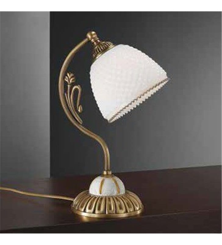 Klasyczna lampa do salonu sypialni Rovigo1 mosiądz antyczny biały klosz ze szkła