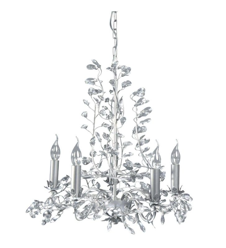 Żyrandol Buquet świecznikowy srebrny z kryształkami 5 punktowy do salonu sypialni jadalni restauracji - DOSTĘPNY OD RĘKI
