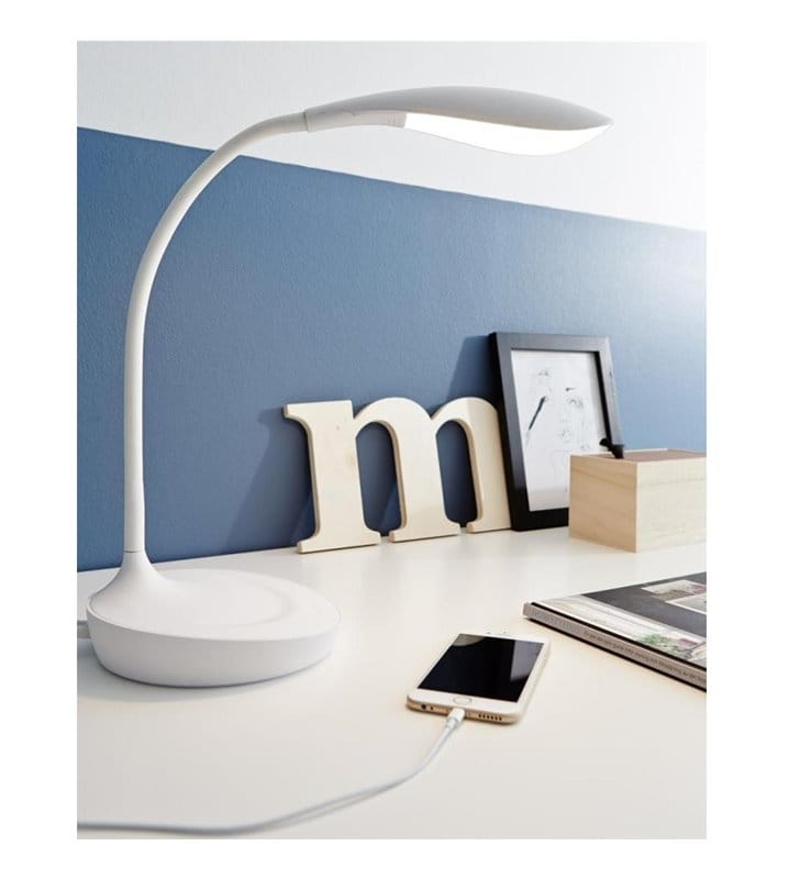 Lampa biurkowa Swan z wejściem USB biała nowoczesna