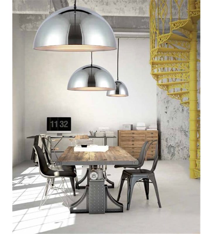 Modena lampa wisząca chromowana klosz kopuła średnica 50cm nowoczesna do jadalni kuchni salonu sypialni