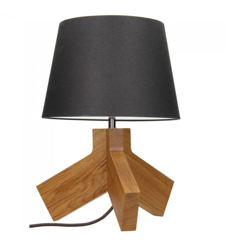 Lampa stołowa Tilda drewniana dębowa podstawa z antracytowym abażurem