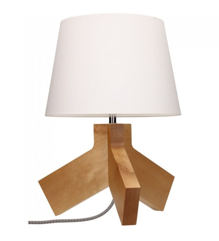 Tilda lampa stołowa na drewnianym brzozowym trójnogu abażur biały