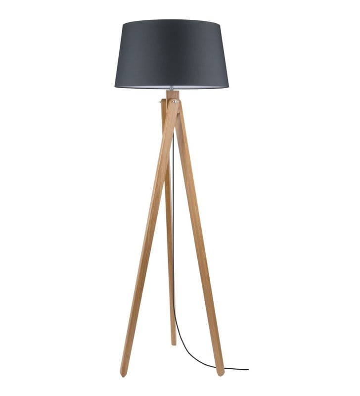 Lampa podłogowa Rune na 3 drewnianych dębowych nogach z antracytowym abażurem - OD RĘKI