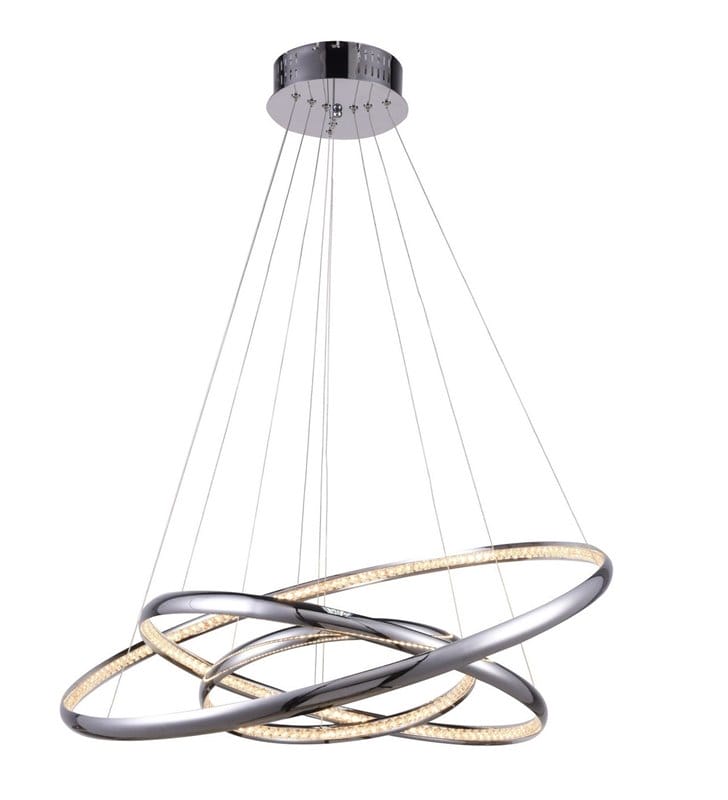 Lampa wisząca Brighton LED 3 metalowe obręcze ozdobione kryształkami nowoczesna duża do salonu jadalni