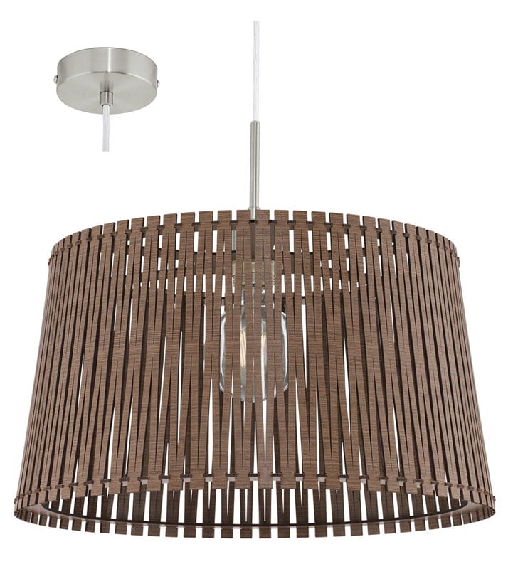 Okrągła ciemnobrązowa lampa wisząca Sendero z drewnianym abażurem do salonu jadalni kuchni sypialni nad stół