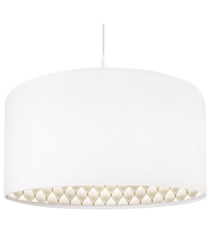 Lampa wisząca Mila biały welurowy abażur od wewnątrz nadruk imitujący pikowanie 50cm