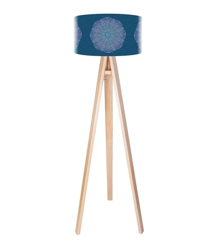Delikatna Rozeta lampa stojąca z niebieskim abażurem delikatny dekor