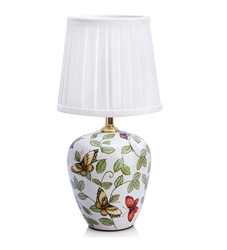 Lampa stołowa Mansion dekoracyjna ceramiczna podstawa w motyle tekstylny biały abażur
