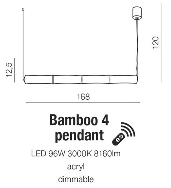 Lampa wisząca Bamboo podłużna 168cm długość klosza 2 sposoby montażu pionowy i poziomy pilot