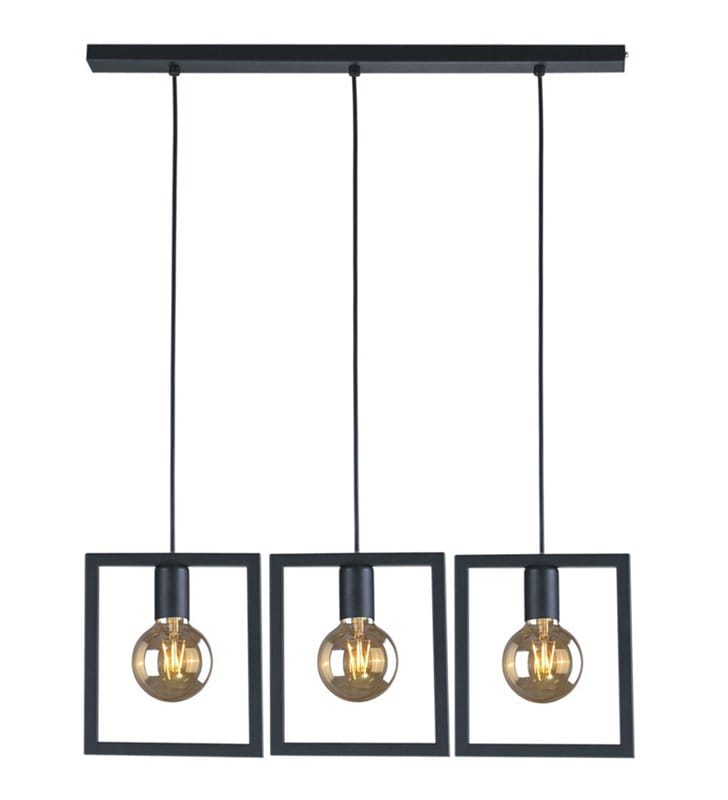 Lampa wisząca Lavaya czarna 3 żarówki w metalowych ramkach do jadalni kuchni nad stół styl loftowy industrialny - OD RĘKI