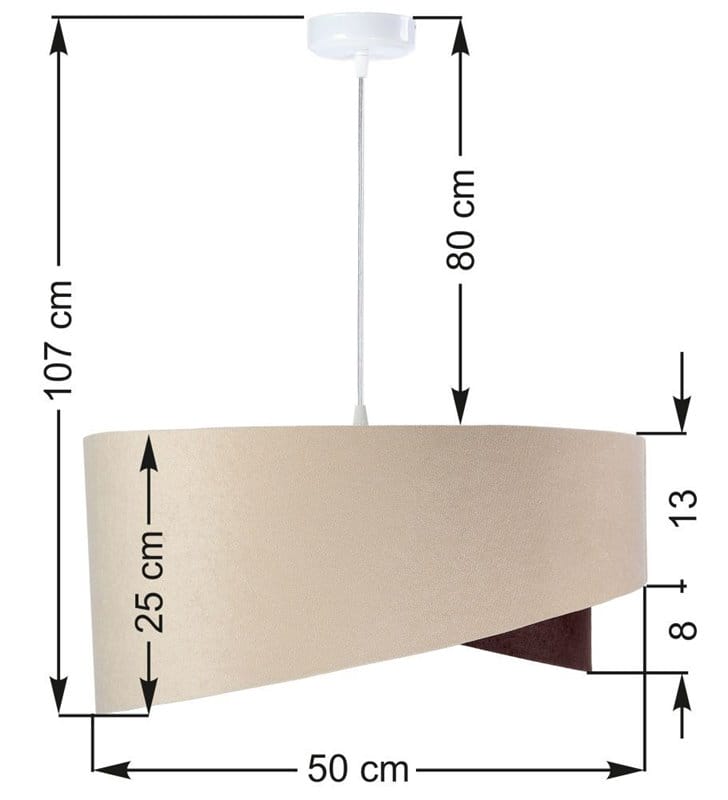 Beżowo brązowa lampa wisząca Arianna1 asymetryczny welurowy abażur do salonu jadalni sypialni