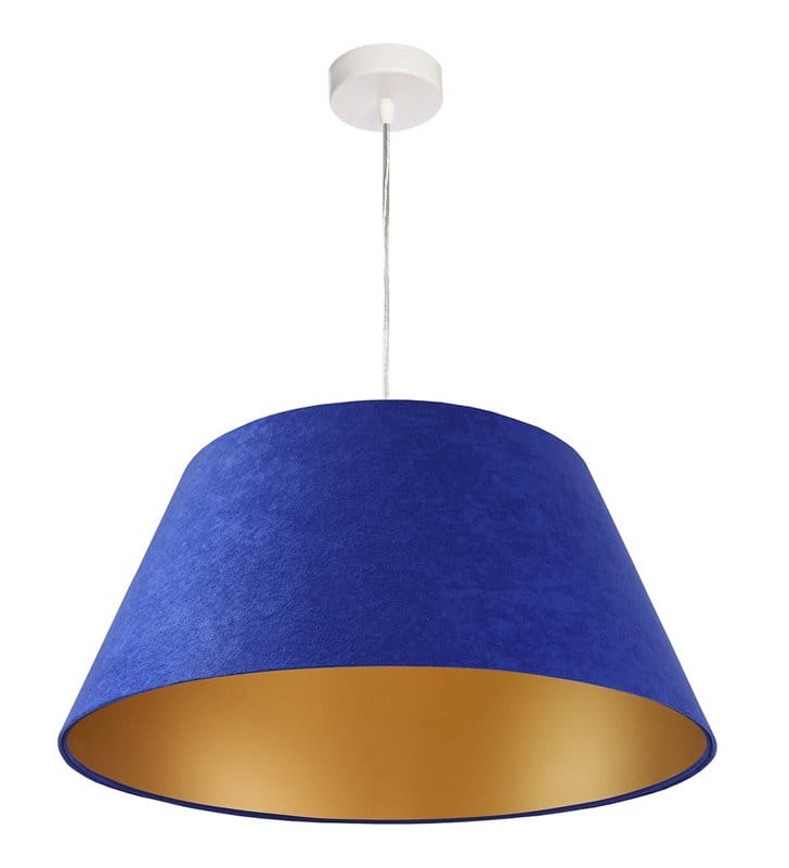 Lampa wisząca Madera niebieska ze złotym środkiem abażur stożek z tkaniny welurowej