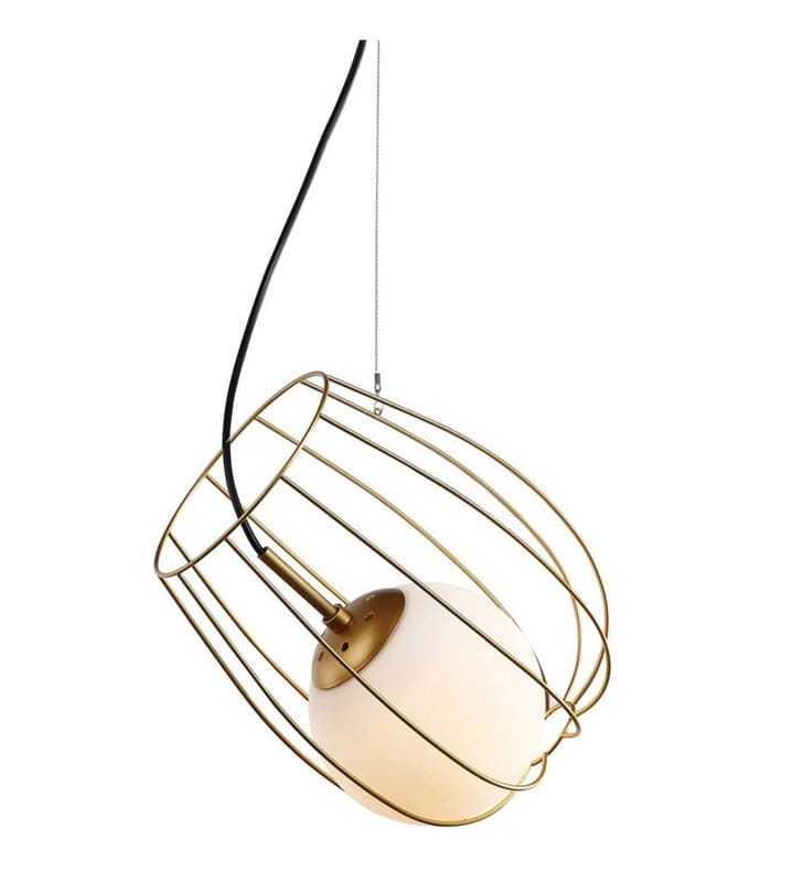 Lampa wisząca Melisa nowoczesna oryginalna złota podwójny klosz metalowy wewnątrz szklana kula