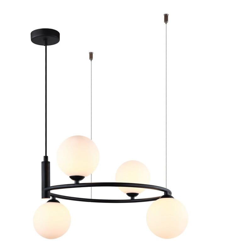 Lampa wisząca Amily 4 punktowa na obręczy okrągła szklane klosze do jadalni nad stół salonu sypialni kuchni