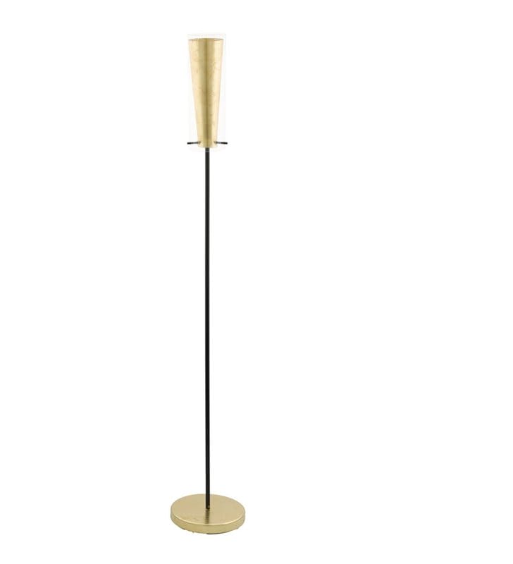 Lampa podłogowa Pinto Gold czarno złota z podwójnym szklanym kloszem do salonu sypialni jadalni