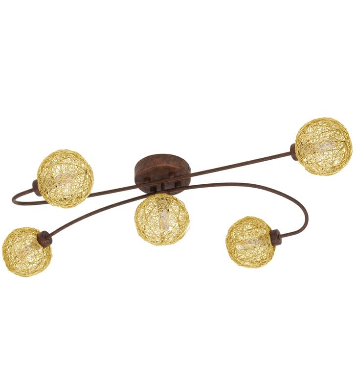 Lampa sufitowa Caris1 metal rdzawy brąz złote plecione metalowe klosze do salonu sypialni jadalni np. w stylu rustykalnym