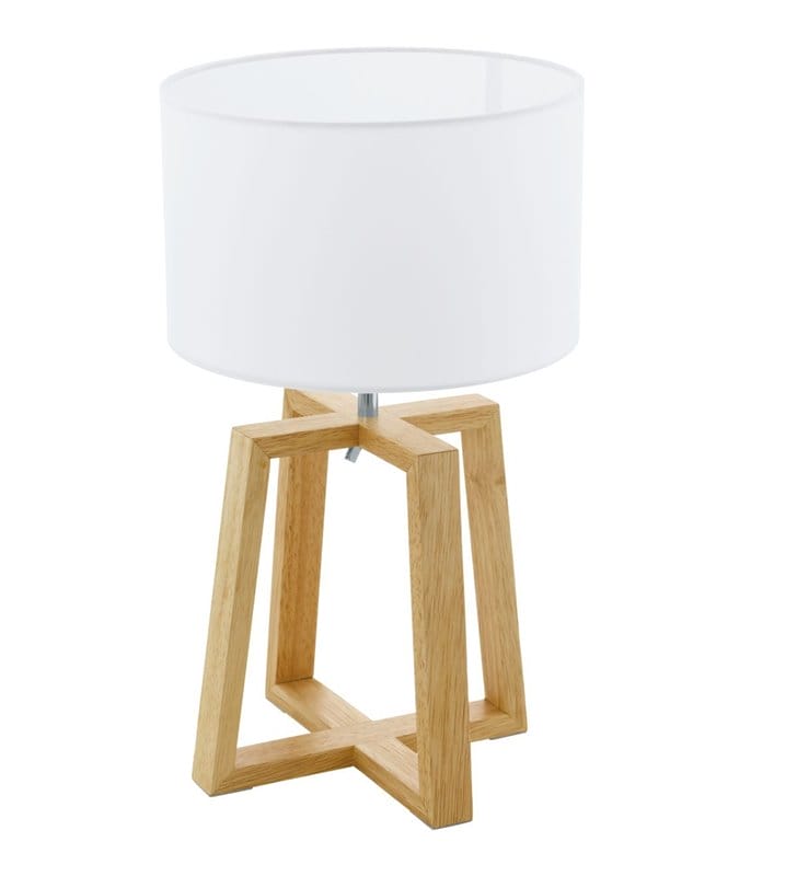 Lampa stołowa Chietino1 drewniana podstawa biały okrągły abażur styl skandynawski