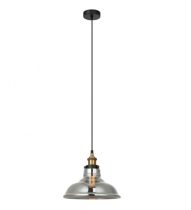 Loftowa lampa wisząca Hubert czarna dymiony klosz ze szkła złote wykończenie do salonu sypialni jadalni kuchni
