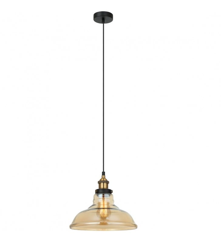 Loftowa lampa wisząca Hubert czarno złota z bursztynowym szklanym kloszem do salonu sypialni jadalni kuchni