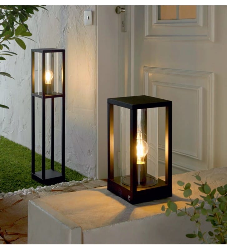 Nowoczesny słupek ogrodowy elegancka stojąca lampa zewnętrzna Cascinetta czarna szklany bezbarwny klosz - OD RĘKI