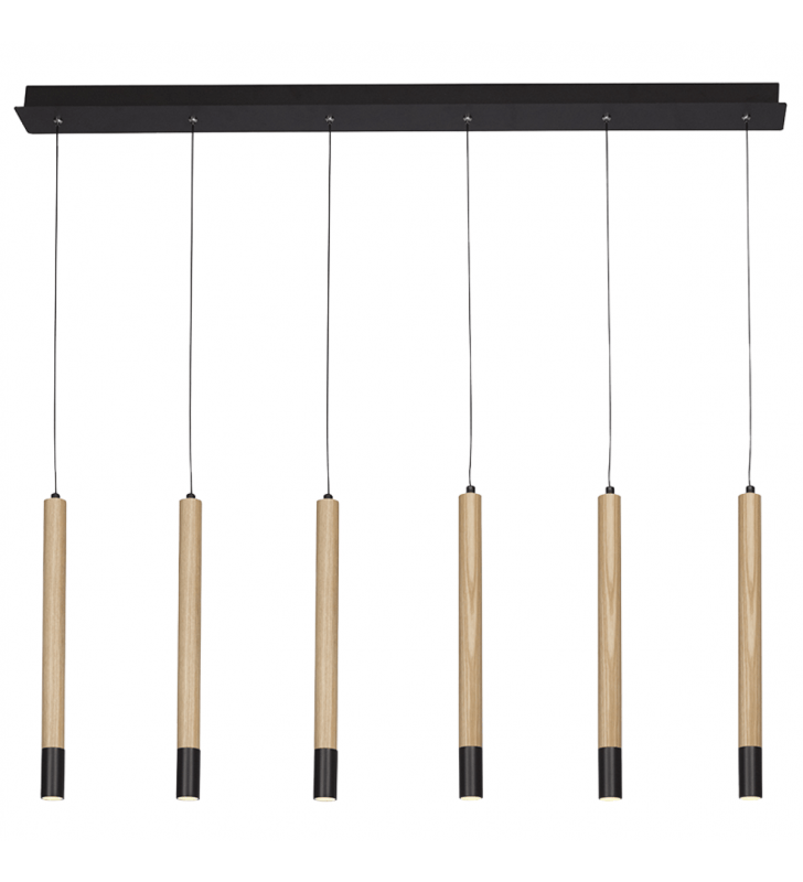 Lampa wisząca Izolda 6 zwisowa nowoczesna metr szerokości drewno czarne wykończenie do salonu sypialni kuchni jadalni
