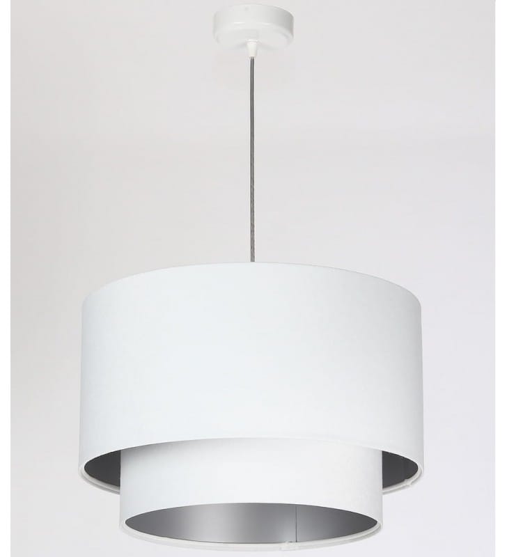Lampa wisząca Suva 40cm biała okrągła ze srebrnym środkiem podwójny abażur do salonu sypialni jadalni