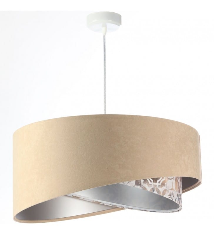 Lampa wisząca Zita beżowa z dekoracyjnym abażurem srebrny środek do salonu sypialni jadalni nad stół