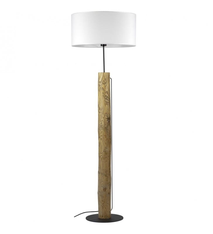 Drewniana lampa podłogowa Pino z białym abażurem do salonu sypialni jadalni
