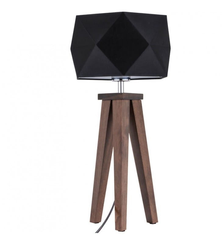 Lampa stołowa Finja czarny abażur drewniane orzechowe nogi do salonu na komodę do sypialni na stolik nocny na konsole