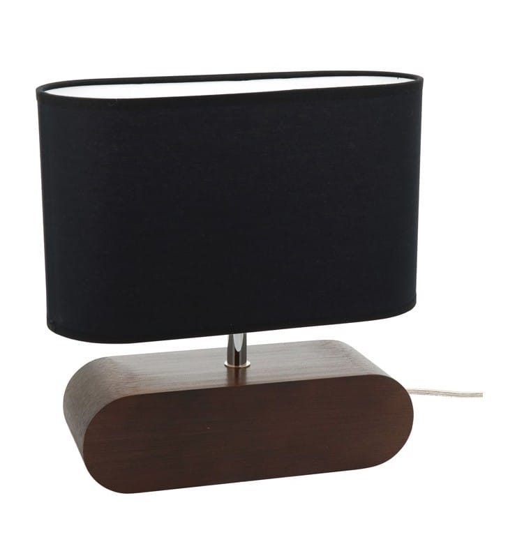 Ciemna 31cm lampa stołowa Marinna drewno w kolorze orzecha czarny tekstylny abażur