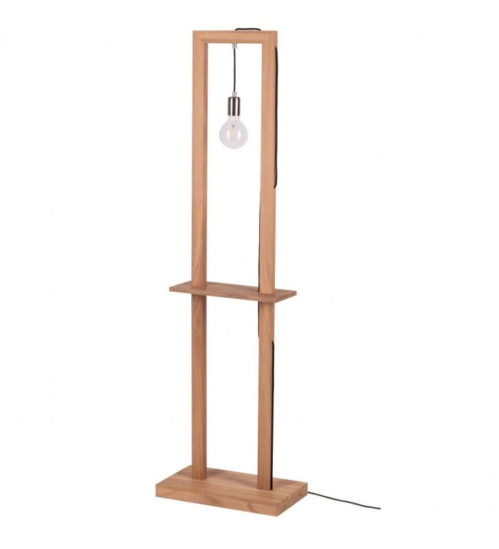 Lampa stojąca Monopod prosta funkcjonalna z drewna dębowego z półką