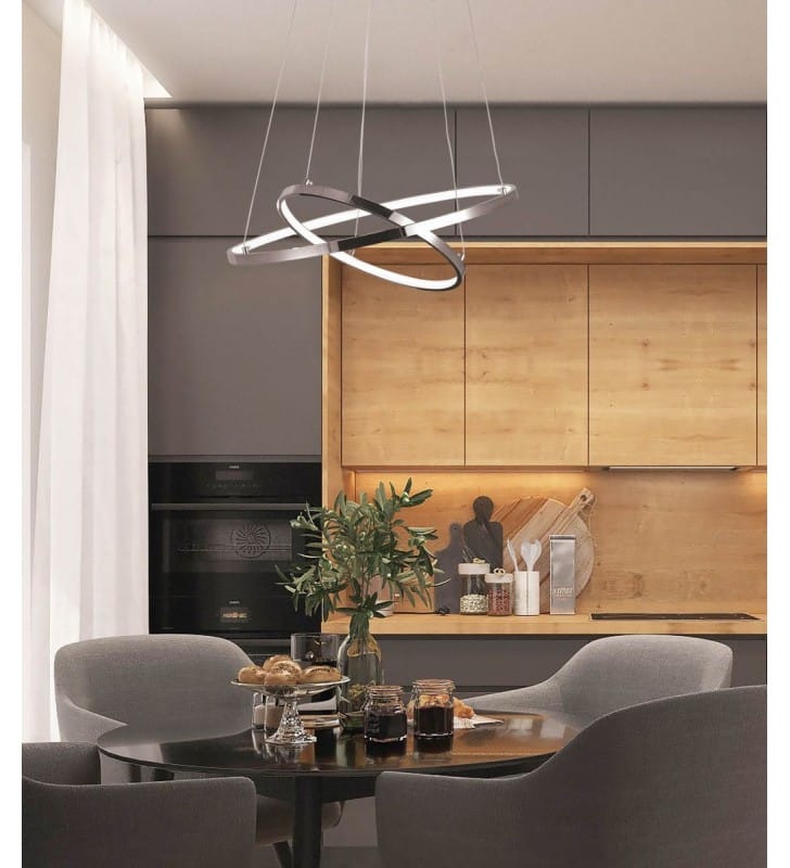Lampa wisząca Diego 2 obręcze chrom nowoczesna do salonu sypialni jadalni kuchni