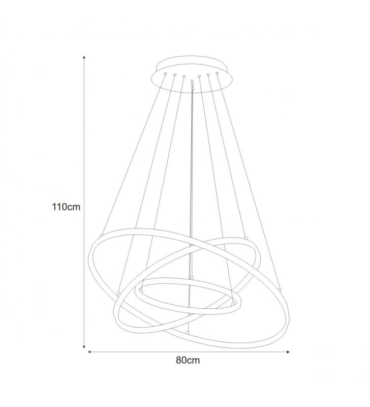Duża nowoczesna lampa wisząca Diego z 3 obręczami chrom średnica 80cm 4000K