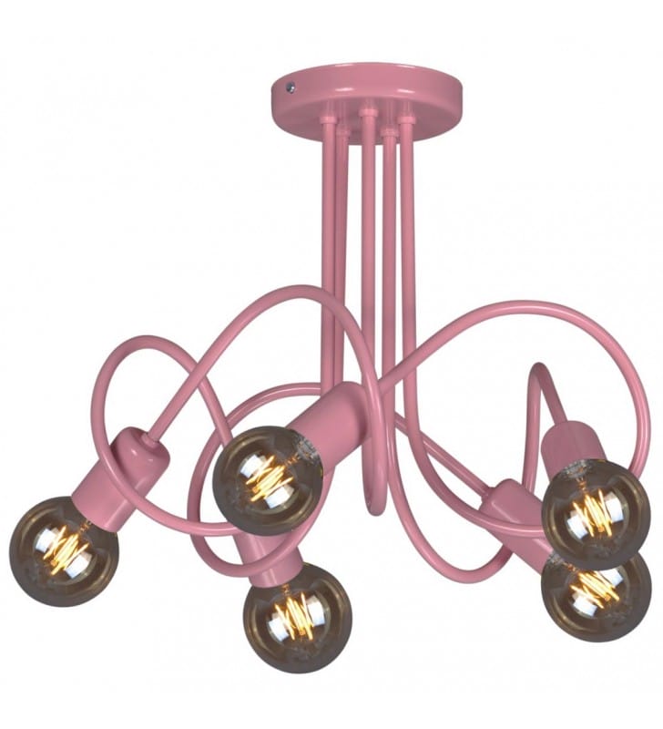 Lampa sufitowa Malva różowa 5 zawijanych ramion bez kloszy do pokoju dziecka nastolatka możliwy podział sekcji świecenia