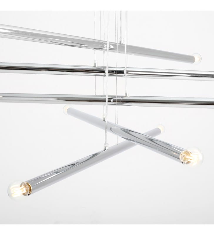 Lampa wisząca Tubo chrom styl nowoczesny metrowe poprzeczki z metalu duża