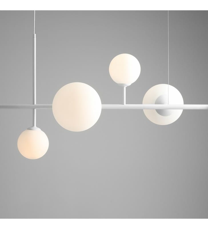 Lampa wisząca Dione biała pozioma 6 okrągłych szklanych kloszy