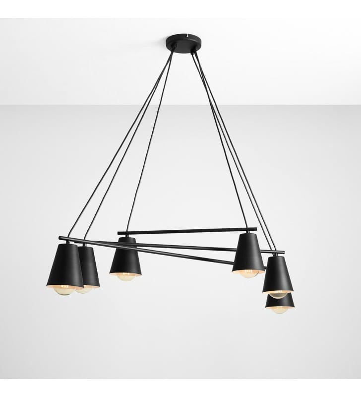 Lampa wisząca Arte czarna z 6 kloszami metalowa styl loft industrialny
