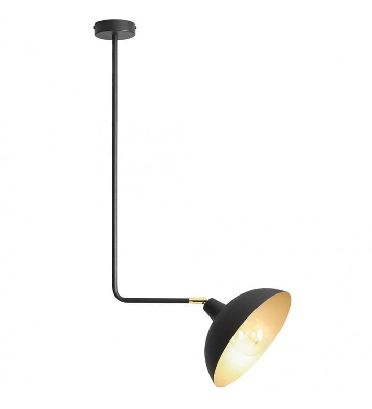 Lampa wisząca na sztywnym ramieniu Espace czarna pojedyncza z okrągłym kloszem styl loftowy