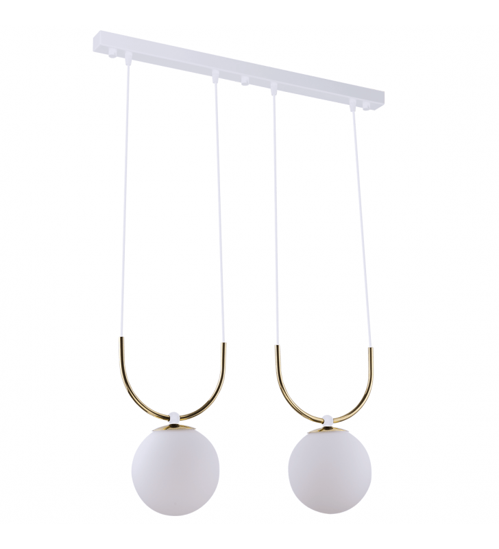 Podwójna biało złota lampa wisząca Balos klosze szklane okrągłe do salonu sypialni do jadalni nad stół