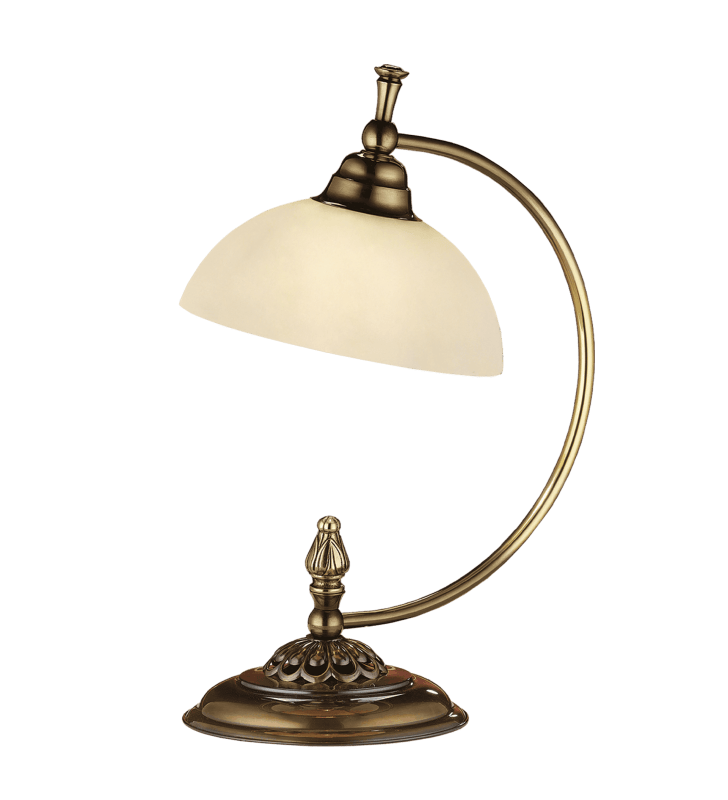 Klasyczna lampa stołowa Cordoba I klosz ecru ze szkła podstawa matowa patyna