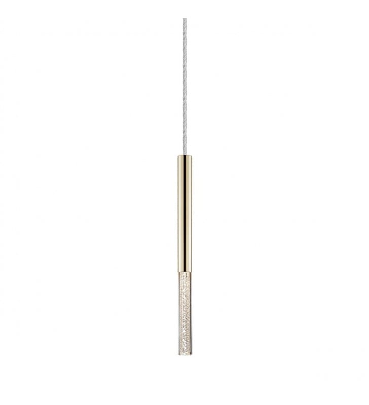 Pojedyncza nowoczesna lampa wisząca One LED francuskie złoto podłużny wąski klosz bezbarwny z bąbelkami powietrza - OD RĘKI