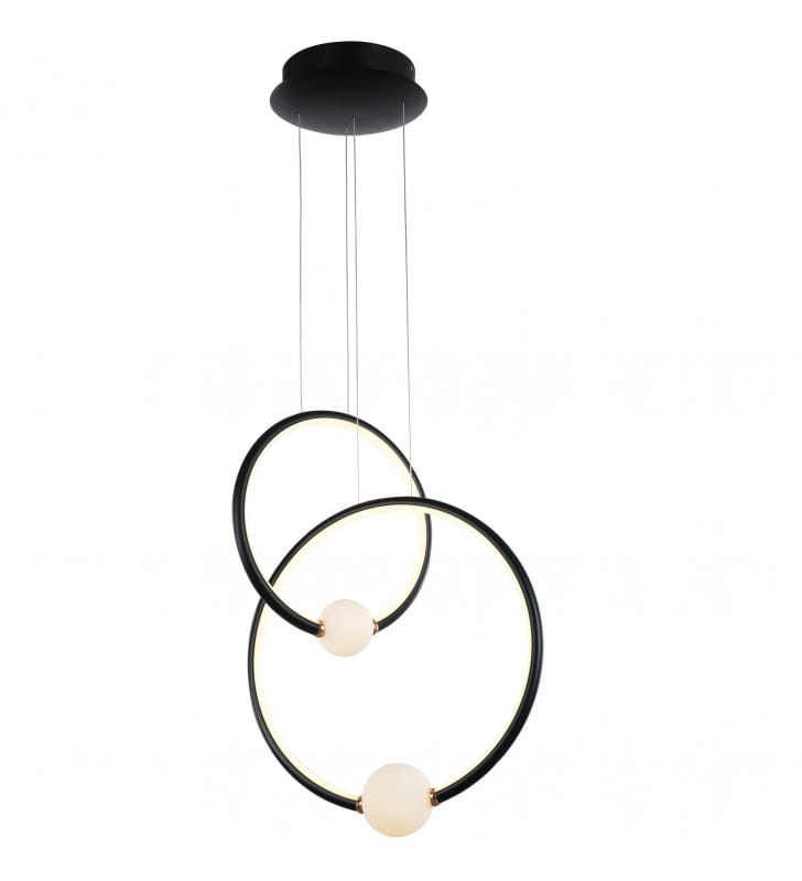 LEDowa lampa wisząca Lozanna czarna 2 obręcze szklane klosze do salonu sypialni kuchni jadalni
