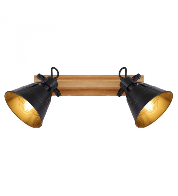 2 punktowa lampa sufitowa Gunther drewniana podsufitka 2 metalowe czarne klosze - OD RĘKI