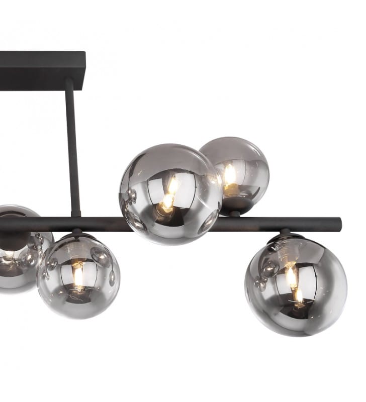 Lampa sufitowa Riha czarna nowoczesna 9 szklanych okrągłych grafitowych kloszy kule do salonu sypialni