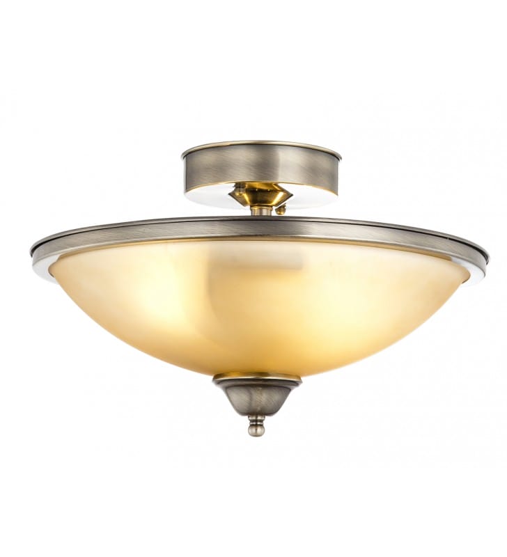 Tradycyjna klasyczna lampa na sufit Sassari z bursztynowym kloszem ze szkła - OD RĘKI